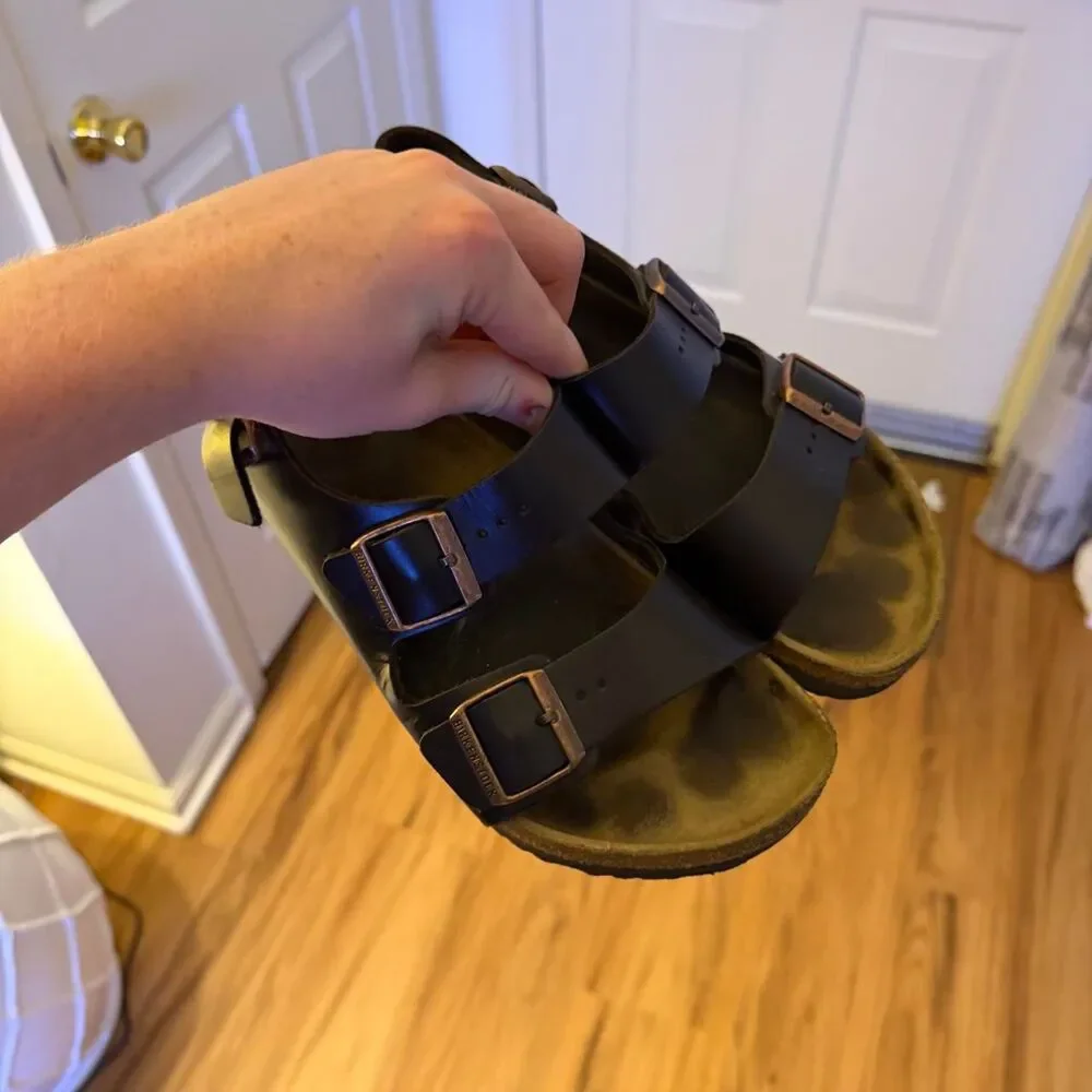 Birkenstock Milano Black Sandals Mens Size 8 Regular Fit Cork Backstrap